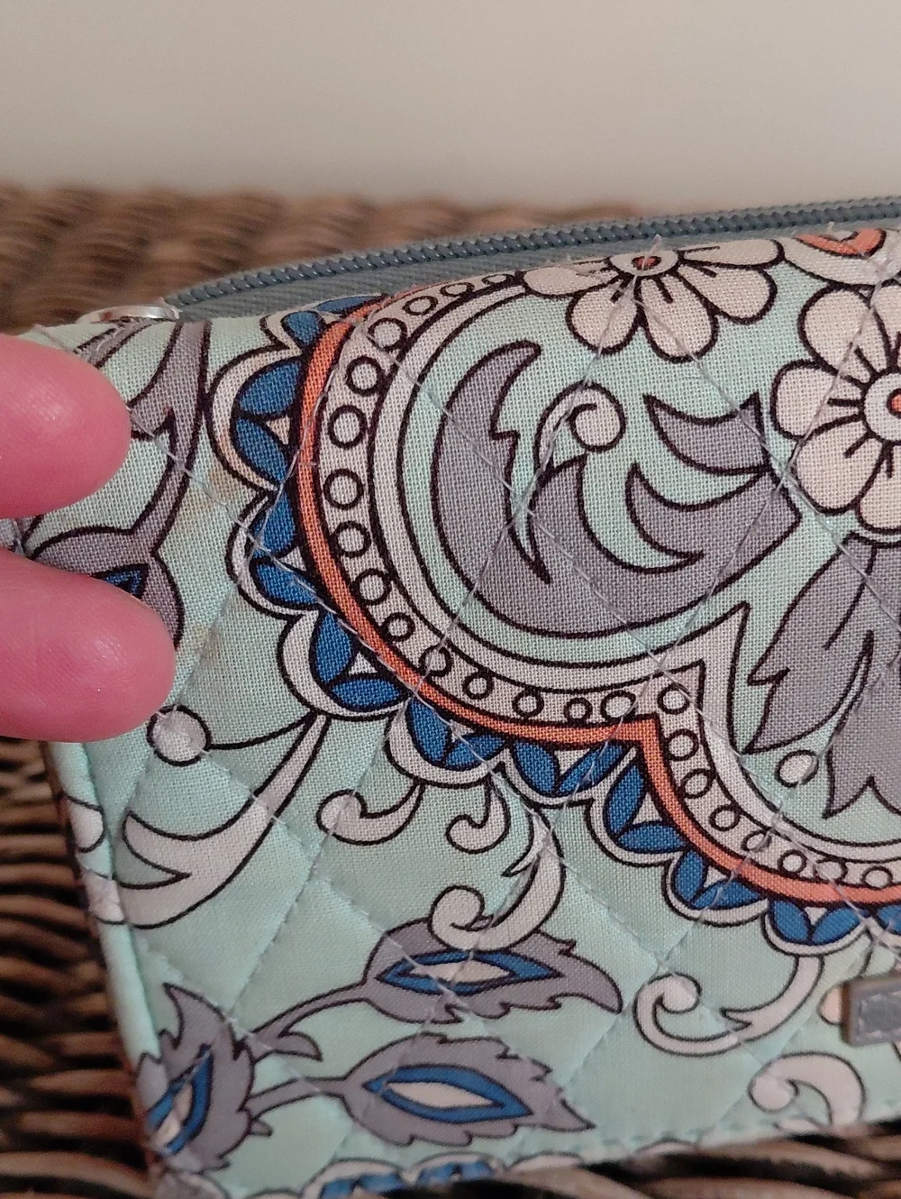 Vera Bradley Mint and Blue Quilted Floral Wristlet Wallet